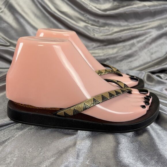 Ipanema Women's 5 / 35.5 Flip Flops Thong Sandal Black Gold Triangle Summer Shoe - Picture 3 of 17